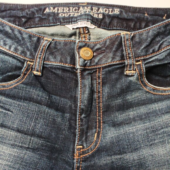 American Eagle Jeans Size 6 X-Long Low Rise Skinny Leg Dark Wash - Picture 4 of 10